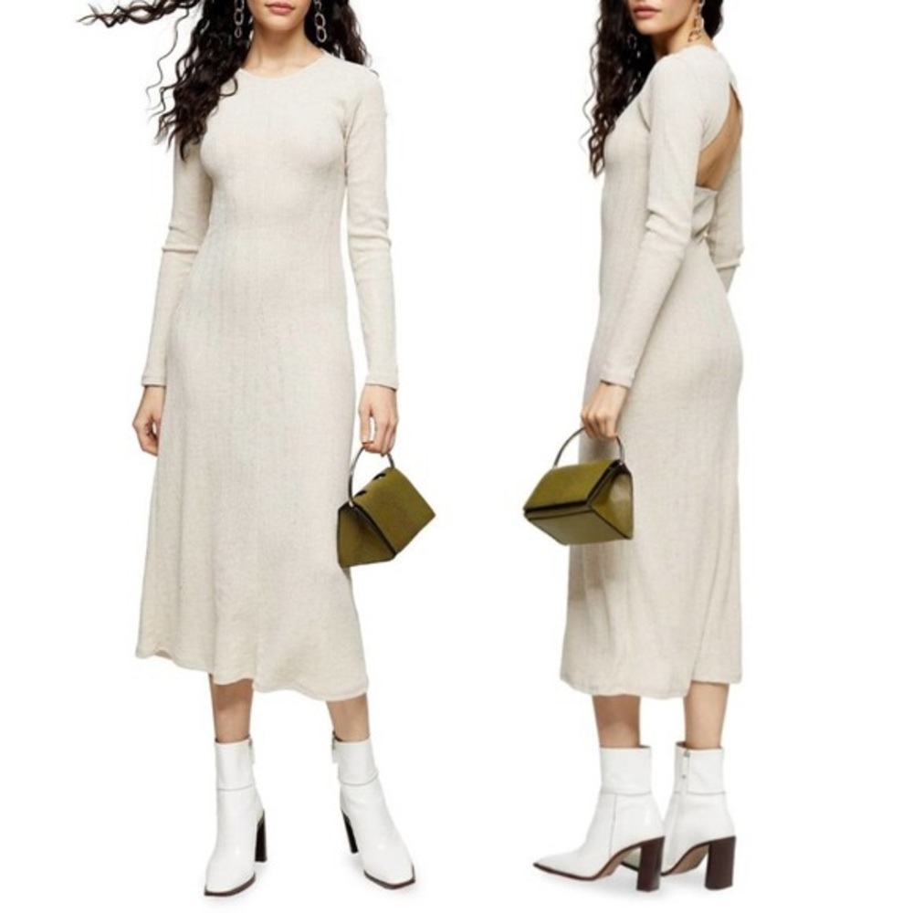 TOPSHOP Open Back Long Sleeve Midi Dress